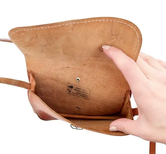 Vintage Grecian Tan Leather Crossbody Made in Greece