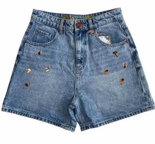 Desigual Women’s High Waisted Leopard Sequins Embellished Mom Denim Shorts 4