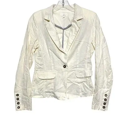 MINE Brand One Button Blazer Jacket Linen Rayon Off White Cream Womens Small S