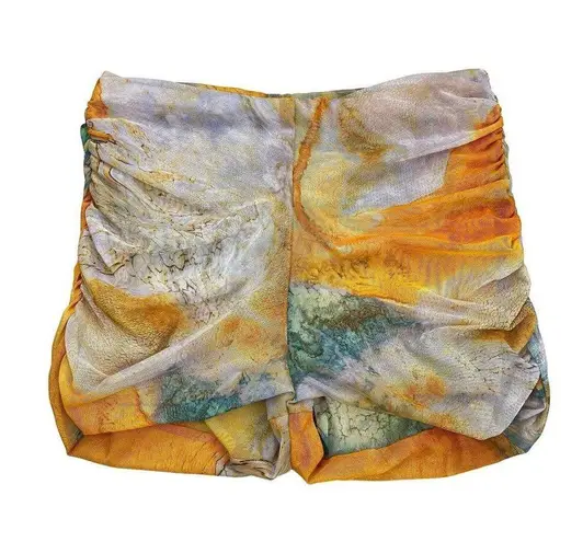 ZARA NWOT  Printed Semi Sheer Ruched Tulle Shorts Sz Medium