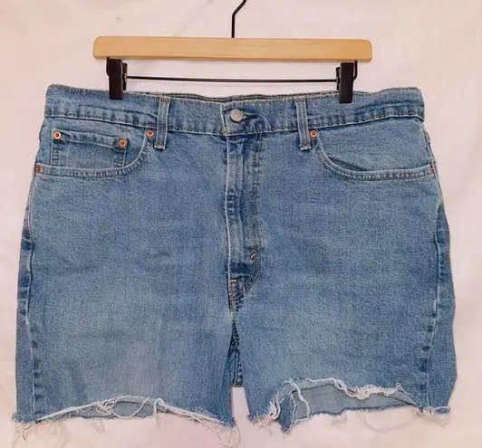 Levi's  550 Medium Wash Denim High Waisted Cut Off Jean Shorts