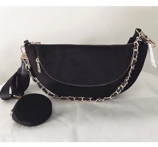 Sondra Roberts Black Faux Suede 3 Way Bag