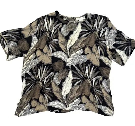 Doncaster Tropical Leaf Print Silk Blouse Women's Short Sleeve