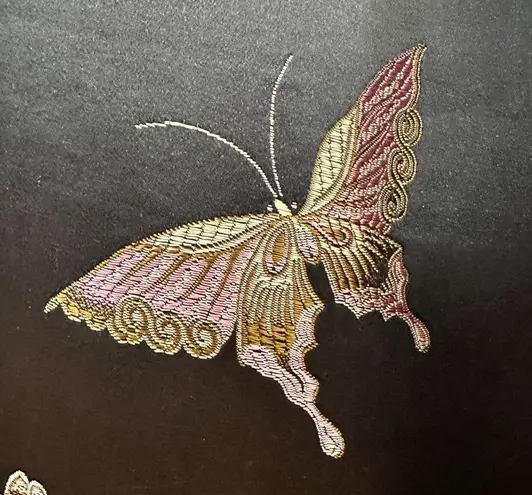 Vintage Black Satin Butterfly Embroidered Beaded Fringe high Waist Pant Size 6