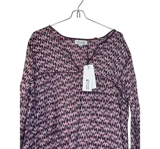 Molly Bracken Molly Bracken Women's Top V-Neck Relaxed Long Sleeves Pattern Blouse Medium NWT