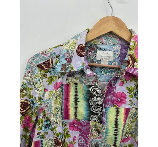 Christopher & Banks Christopher & Bank Womens Patchwork Button Front Jacket Size XL Lightweight Boho