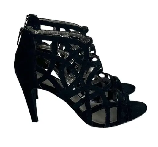 Kelly & Katie Cage Heels 4” Pumps Sandals Heel Zip Black Suede Women’s Size 7.5M