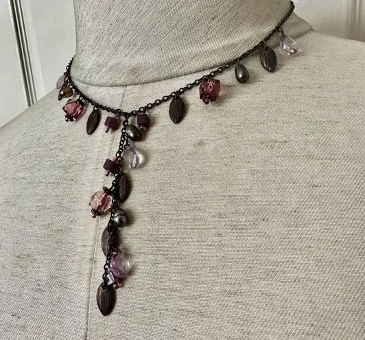 Cookie Lee  pink and copper tone beaded necklace