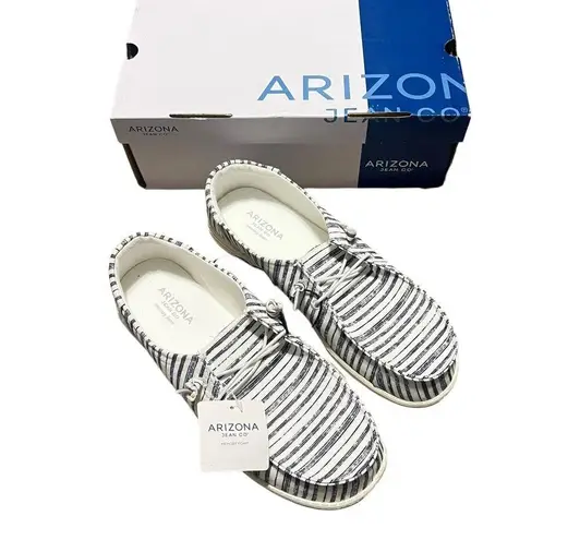 Arizona Jeans NEW Arizona Jean Co AZ Flipa Loafer SHOES Womens 10M Gray Stripe White Slip Ons