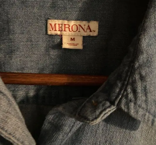 Merona Denim jean button down collared dress oversized shirt