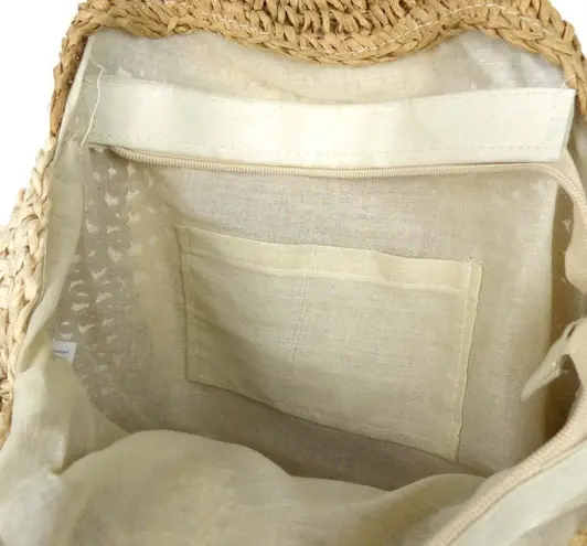 Woven Straw Oval Hobo Shoulder Purse Bag Tan Ivory Beach Travel Zip Closure