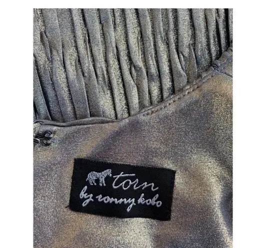 Torn By Ronny Kobo Kaitlyn Gold Metallic Textured Bodycon Mini Dress Small