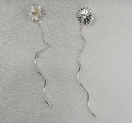 Elegant Flower Chain Dangle Threader Earrings for Women Silver