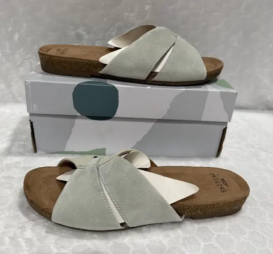 Earth Origins Womens Suede Slide Flat Sandals Lexi Seafoam Size 8.5W Comfort