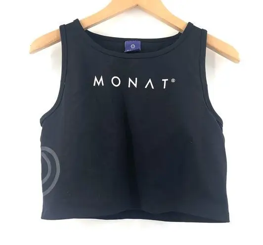 MONAT Tank Top Size Large Logo Tight Black Cropped Attached Sports Bra Athletic