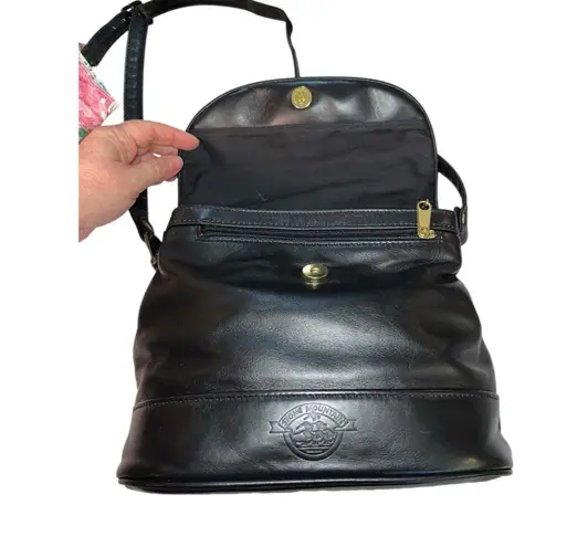 Stone Mountain Black Leather Shoulder Bag With Gold Plated Hardware