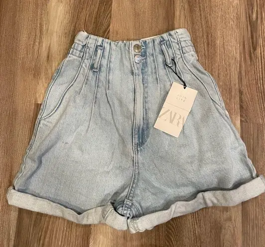 ZARA High Waist Paperbag Jean Shorts