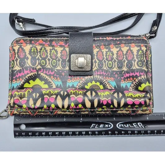 Sakroots Crossbody Zip Wallet Purse Coated Canvas Peace Sign Colorful Design