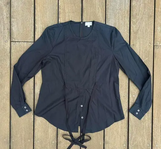 TSE Navy Blue Black Cotton Blouse Shirt w/ Tie Front and Button Up Bottom