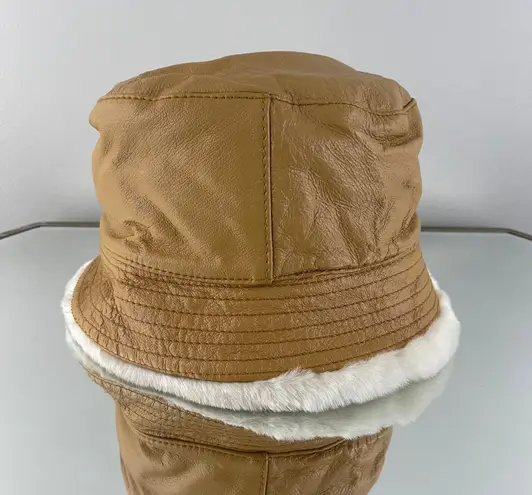 wilson's leather  Vintage Y2K Tan Golden Brown White Faux Fur Lined Bucket Hat