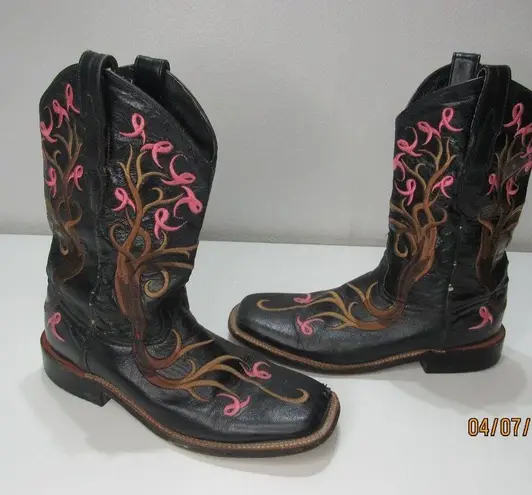 lagrange leather black boots 9.5M Women Ribbon Breast Cancer Awareness Edition Size 9.5
