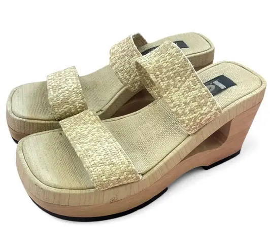 Vintage 90s Y2K L.E.I. Woven Square Toe Cutout Platform Wedge Sandals Size 8 Tan