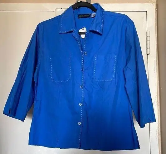 Harvé Benard NWOT Harve Benard Royal Blue w White Stitching Button Down Blouse L