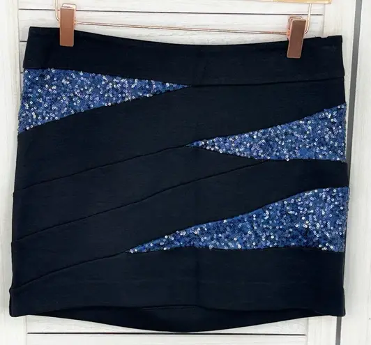 EXPRESS  Knit Sequin Panel Mini Skirt Blue Black Size 4 - Image 1