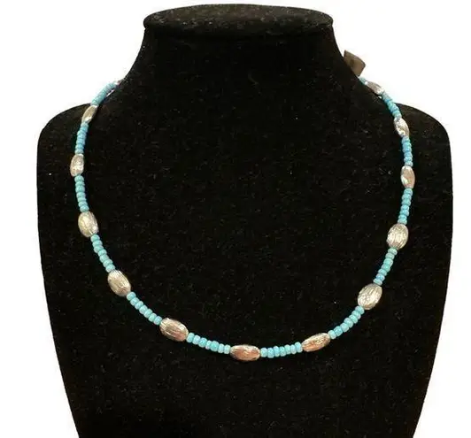 MARILYN SCHIFF BEADED BEACHY BLUE SILVERTONE CHOKER NECKLACE