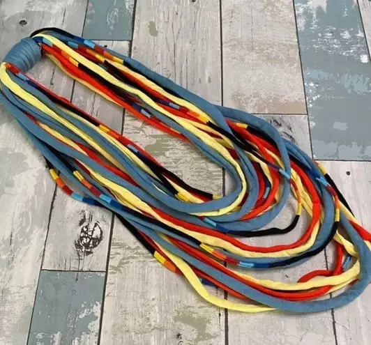 Multicolor Jersey Strand Scarf, in blue, yellow, red and black Yellow