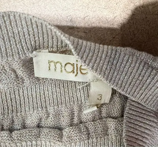 Maje Tiered Ruffle Sparkle Natural Metallic Crochet Mini Skirt, Size 3