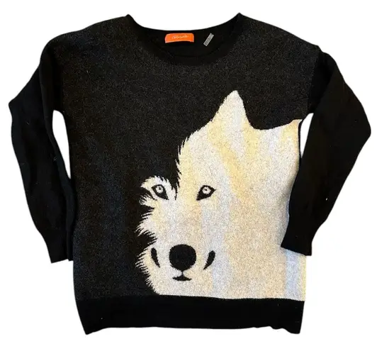Christopher Fischer 100% wool wolf face intarsia pullover sweater Black Size M