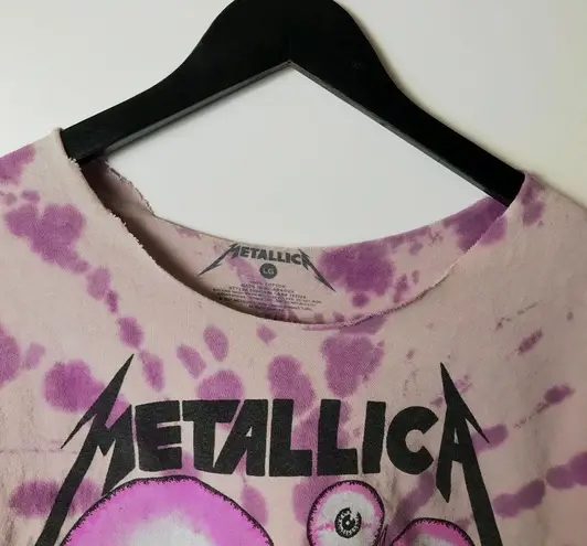 Oversized Metallica T Shirt Crop Top Metal Rock Band Skull Eyes Tie Dye Graphic Size L