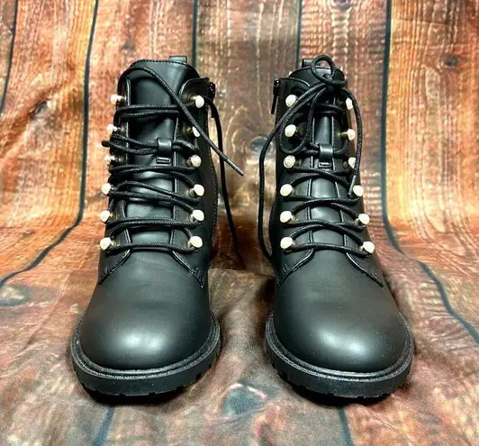 Charter Club Shiloh Combat Booties - Faux Pearls - Black - size 9.5