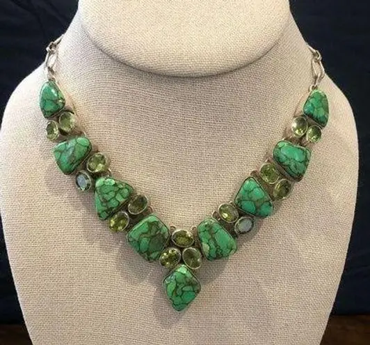 Sterling Silver Mohave Lime Green Copper Infused Turquoise Peridot 925 Necklace