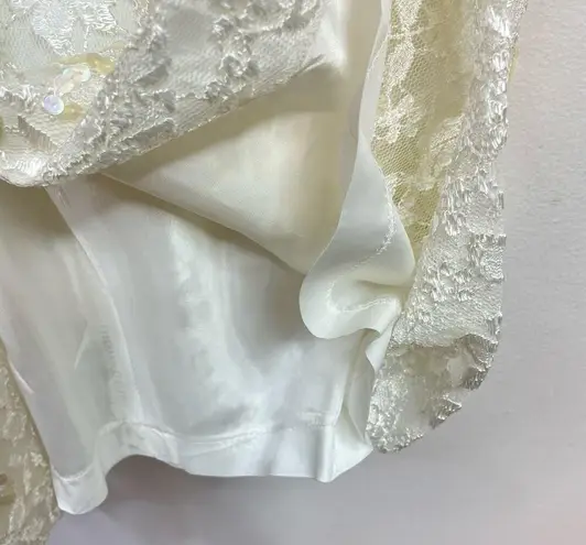 Vintage 80s 90s Marie St Claire Ivory Sequin Embroidered Lace Sheer Dress 8 new