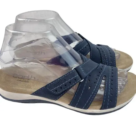 Earth Origins Sandal Womens 6.5 Blue Leather Comfort Hook & Loop Coastal Grandma