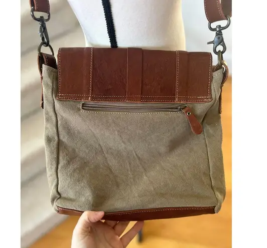 Myra Leather & Canvas Crossbody Messenger Mail Bag Western Boho Brown