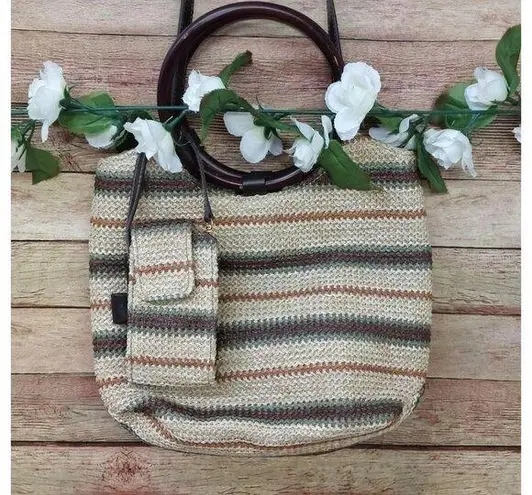 Amanda Smith Cute Woven Striped Round Handle Boho Bag with Detachable Strap