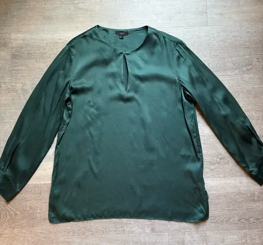 COS Silk Long Sleeves Green Blouse Front Keyhole Size 6