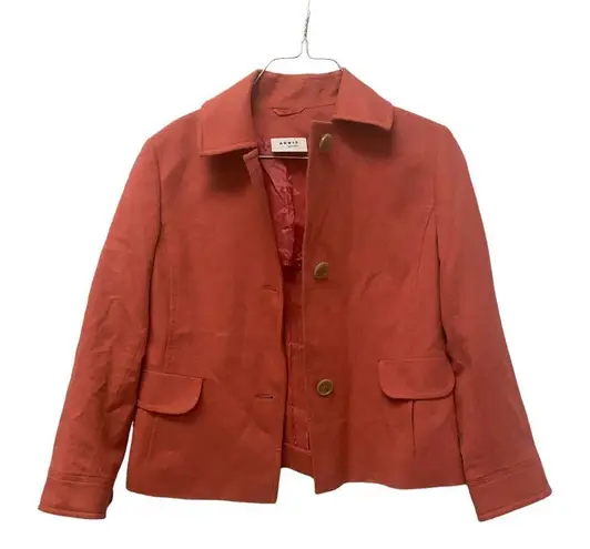 Akris Punto Wool Blend Jacket 6 Orange Button Down Angora Winter Blazer Designer