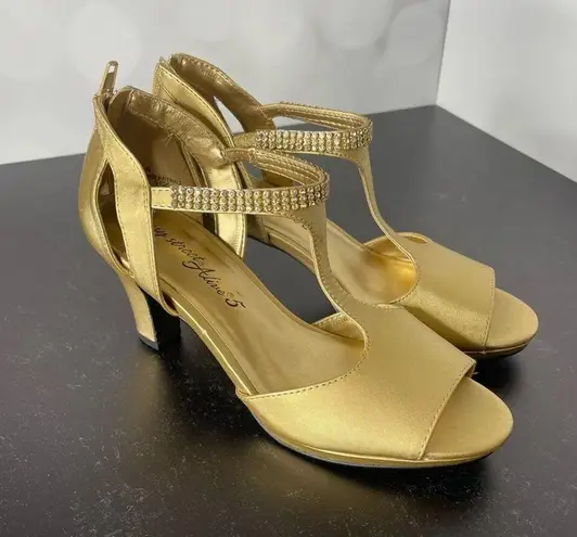 Easy Street Flash T-Strap Heeled Sandal Women’s Gold Sz 7N Narrow Fit