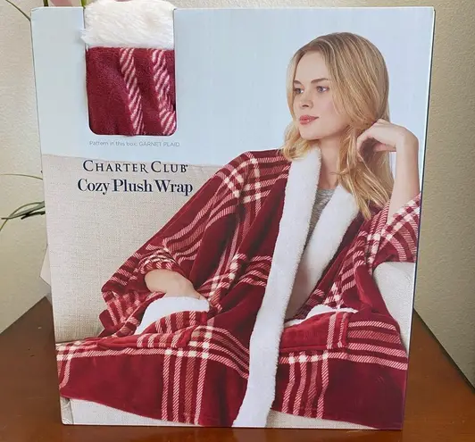 Charter Club ๐บ Cozy Plush Wrap 50 x 70 Garnet Plaid Throw ๐บ