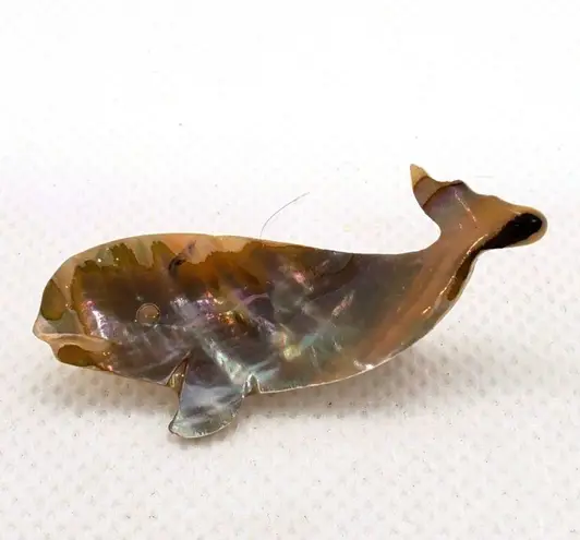 Mother of Pearl Carved Whale Brooch Tan