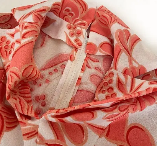 Vintage Handmade Peach White Floral Polyester Midi to Maxi Hostess Dress Size M