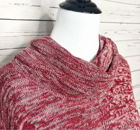New Directions Cowl Neck Red Knit Oversized Sweater Tunic Top Size Small
