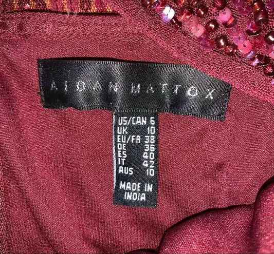 Aidan Mattox Burgundy Sequin Beaded Tulle Sleeveless Evening Gown size 6