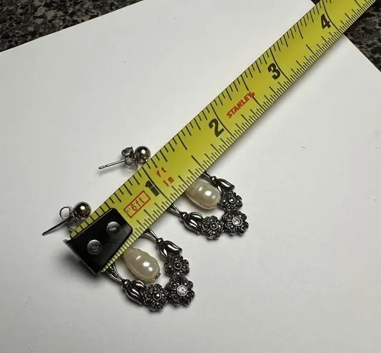 Avon Silver Tone Faux Pearl Rhinestone Pierced Dangle Drop Earrings