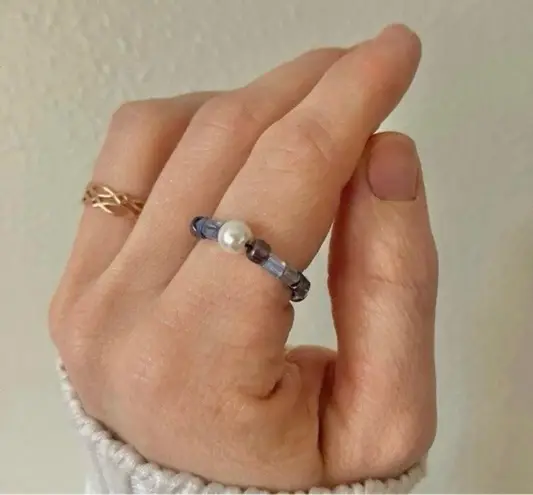 Handmade “Moxie” Pearl Bead Fidget Ring Seed Bead Spinner Tactile Elastic Boho