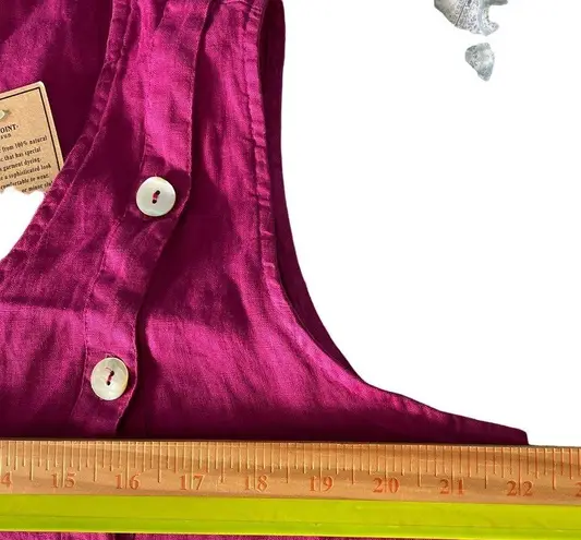 Match Point Pink Sleeveless Linen Top Button Front Asymmetric Hem Size Large